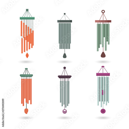 Canvastavla Colorful wind chime illustrations for decorative home accents on transparent bac