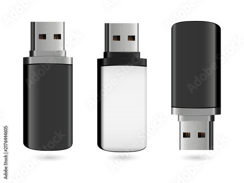 Bild auf Leinwand Three USB flash drives in various orientations on transparent background