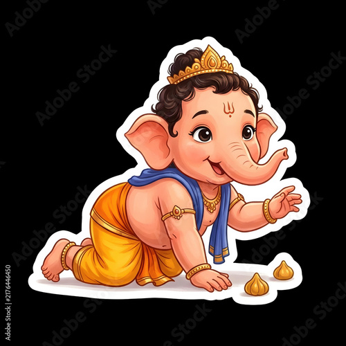 Baby Ganesha Sticker PNG Cute Bal Ganesh with Modak Clipart cutout