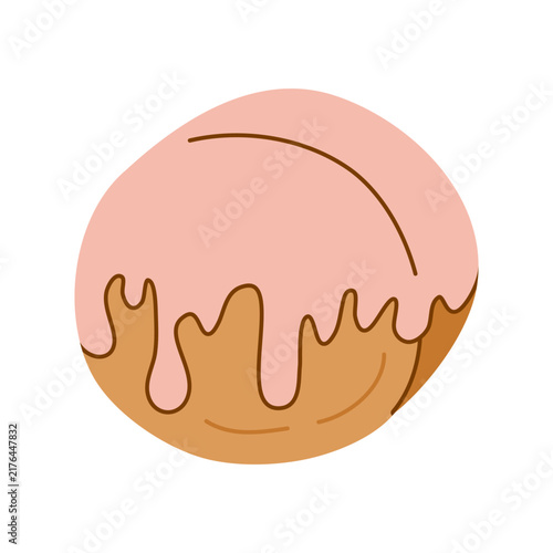 Obraz na plátně Cute flat glazed croissant roll with pink flowing cream isolated on white background