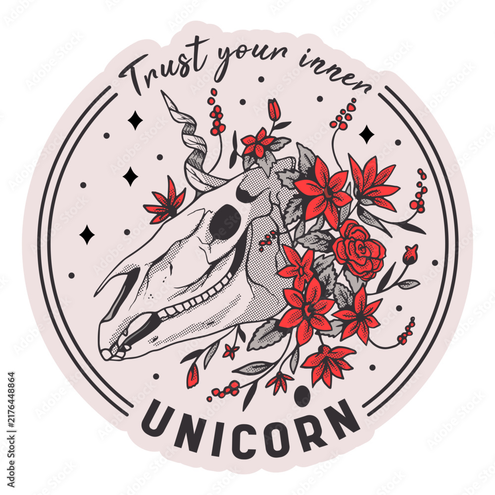 Fototapeta premium Unicorn skull quote badge