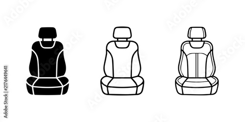 Car seat icon set showing solid and outlined interior vehicle seats with auto seat