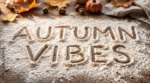 Rustic autumn vibes seasonal banner design with flour inscription 