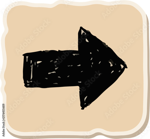 Hand drawn black arrow icon on a square sticker background for web design and navigation.