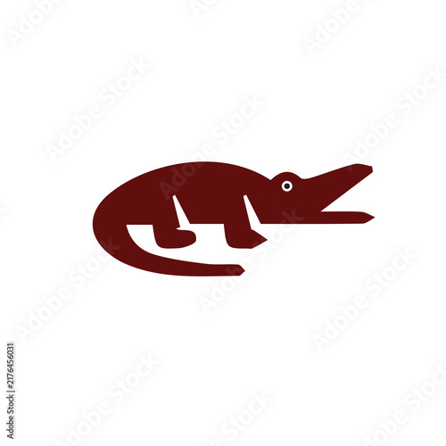 Minimal Brown Crocodile Animal Icon on White Background