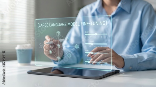 Obraz na płótnie Professional working with advanced artificial intelligence on a transparent screen, developing and optimizing machine learning algorithms for enhanced performance and data processing