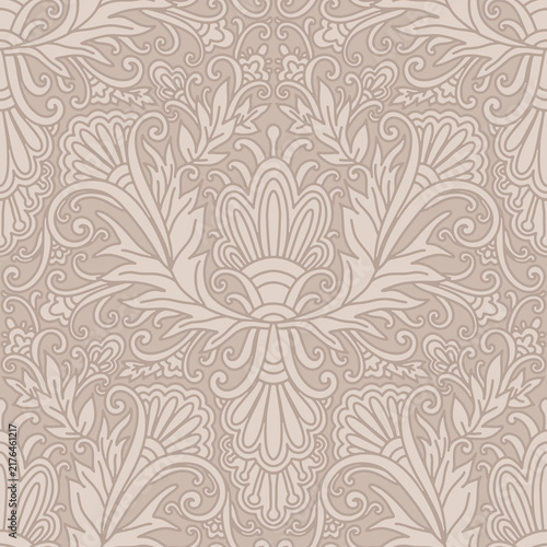 Damask style, paisley floral pattern, abstraction, swirl flowers, beige colors. Seamless floral pattern-1118.
