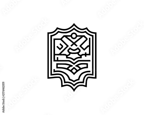Modern abstract shield emblem vector with geometric line art and ornate symmetrical patterns
