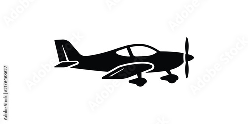 Hand drawn style illustration of a small single engine propeller airplane in black
