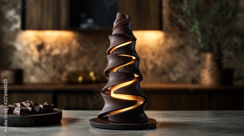 Illuminated Chocolate Sculpture on Kitchen Counter