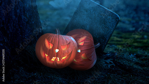 Photography Ghost Pumpkin Smoke Halloween Background Spooky Jack Lantern with Creepy Ghost,