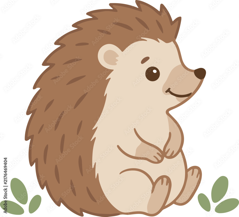 Obraz premium Cute cartoon hedgehog character sitting on white background