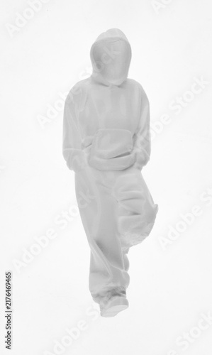 hacker in white clothes isolated on white background