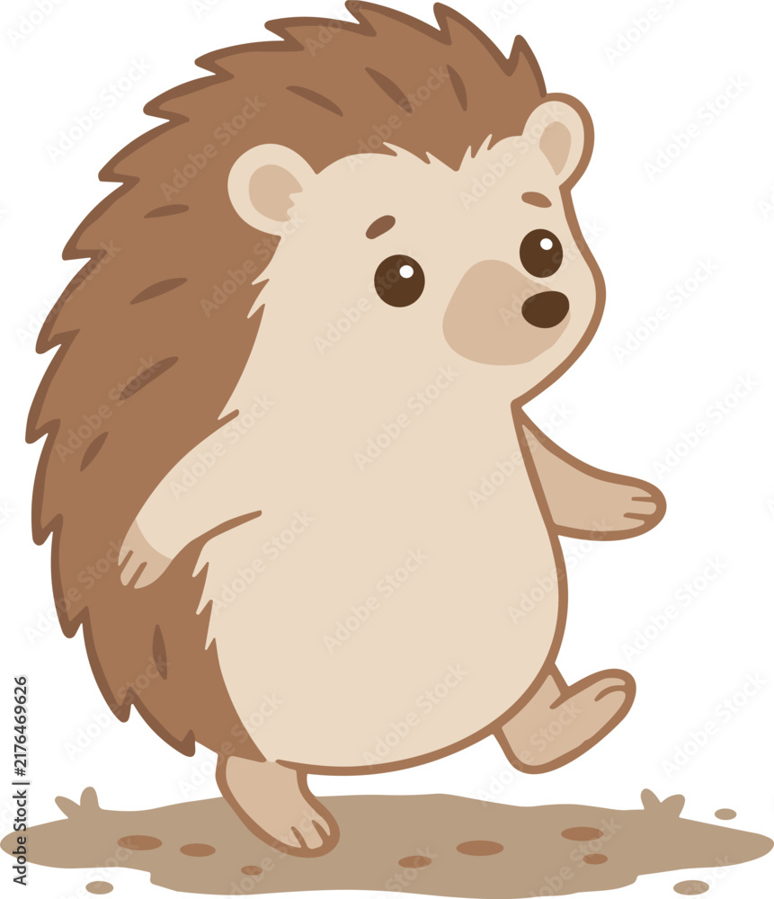 Fototapeta premium Adorable little hedgehog walking on two legs cartoon character