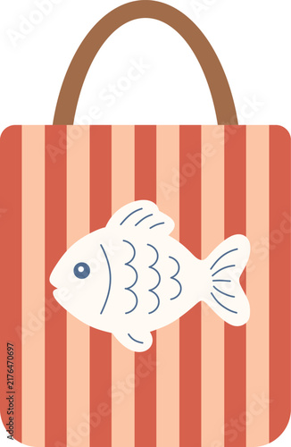 Striped Tote Bag Fish Print Vector