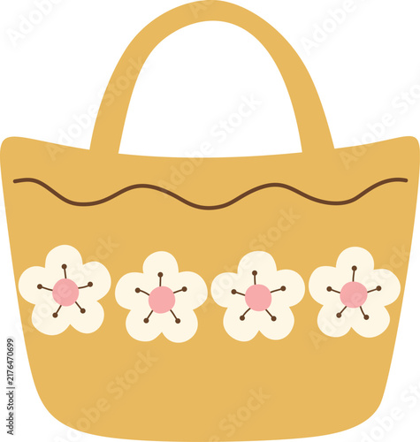 Straw Beach Bag Floral Vector