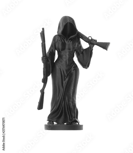 figurine of  woman with  gun isolated on  white background