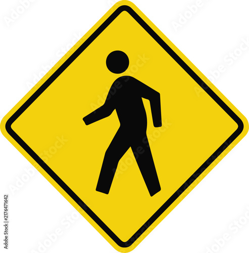 Pedestrian crossing yellow road sign clear warning symbol for traffic safety and urban navigation isolated on white background