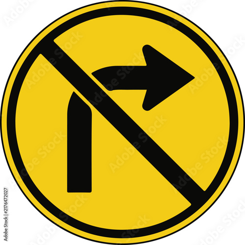 No right turn traffic sign yellow and black prohibition symbol for road safety vector illustration graphic element