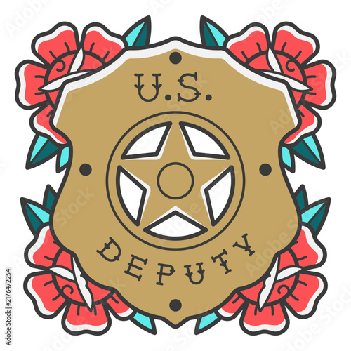Fotografie Wild west US deputy badge tattoo