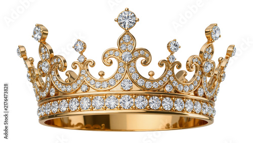 Принти на полотні Ornate golden crown adorned with sparkling diamonds, isolated on transparent bac