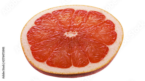 Foto Juicy pink grapefruit slice with visible segments, isolated on transparent backg