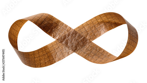 Konstfotografi Brown paper Mobius strip with grid pattern, isolated on transparent background
