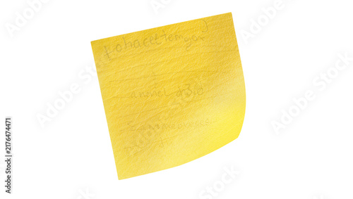 Bild auf Leinwand Yellow sticky note with handwritten text, isolated on transparent background