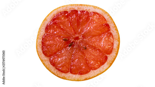 Quadro su tela Juicy pink grapefruit slice with visible seeds, isolated on transparent backgrou