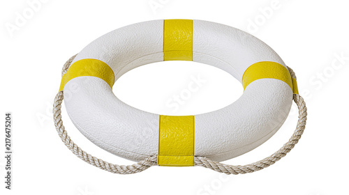 Принти на полотні White lifebuoy with yellow stripes and rope, isolated on transparent background
