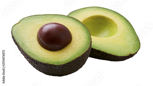 Photography Ripe avocado halves with dark brown seed, isolated on transparent background