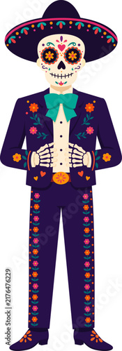 Obraz na plátně Dia De Los Muertos Skeleton El Catrin
