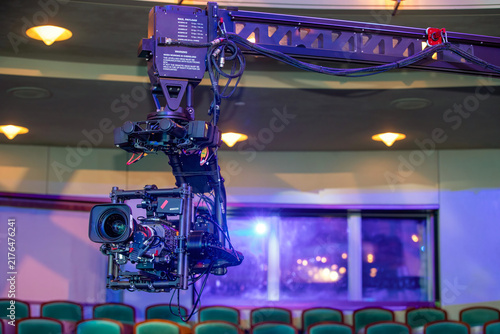 Canvastavla Professional broadcast camera on a robotic crane jib in a studio setup
