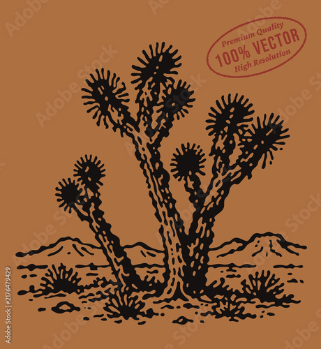 Retro vector illustration of a Joshua tree desert landscape
