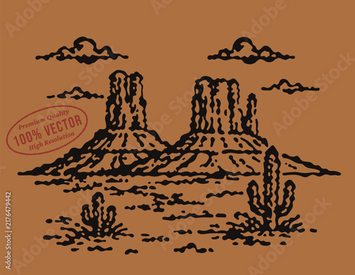 Retro vector illustration of a red rocks desert landscape
