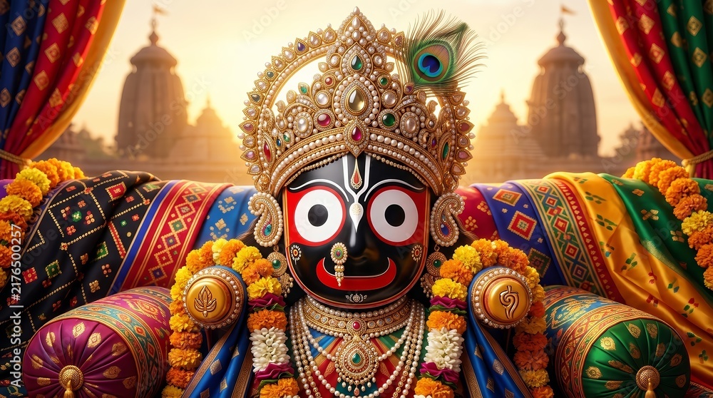 Fototapeta premium A colorful Lord Jagannath deity illustration perfect for spiritual home decor and festival art.