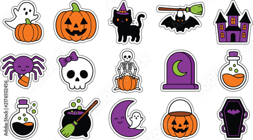  Halloween day silhouettes witch ghosts pumpkins and haunted house vector illustration f