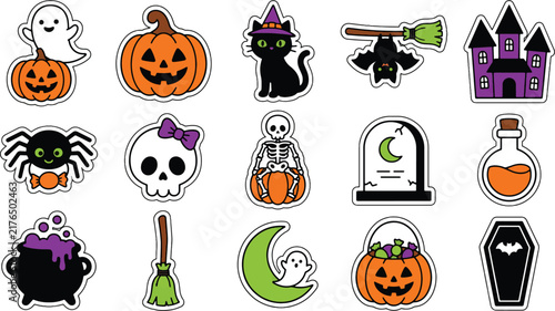  Halloween day silhouettes witch ghosts pumpkins and haunted house vector illustration f