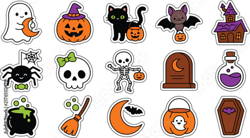  Halloween day silhouettes witch ghosts pumpkins and haunted house vector illustration f