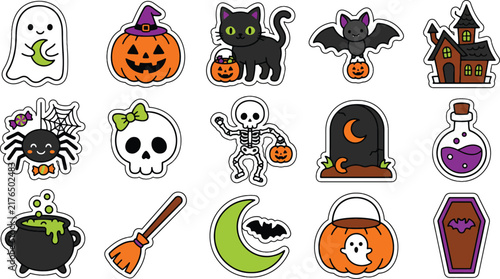  Halloween day silhouettes witch ghosts pumpkins and haunted house vector illustration f