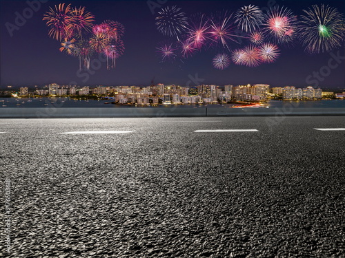 fireworks in the city night road landscape outdoor cityscape celebration hoilday happy new year