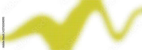 Abstract yellow wave shape made of soft blurred dots forming a wavy line pattern isolated on transparent background, Vector