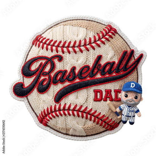 Knitted Texture Baseball Dad Patch Emblem with Miniature Player Sport Merchandise
