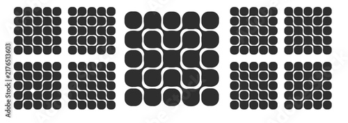 Geometric pattern featuring organic metaball forms, circular shapes, and grid elements blends abstract design with modern tech aesthetics for versatile backgrounds.