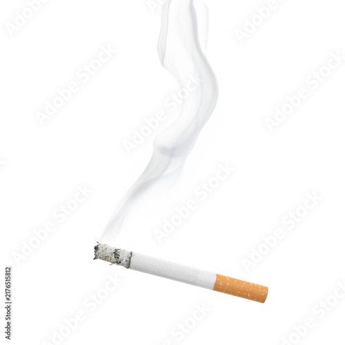 Konstfotografi Smoldering cigarette with rising smoke against transparent background