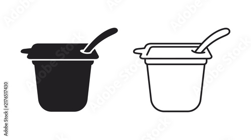 Yogurt container with spoon black and line art versions