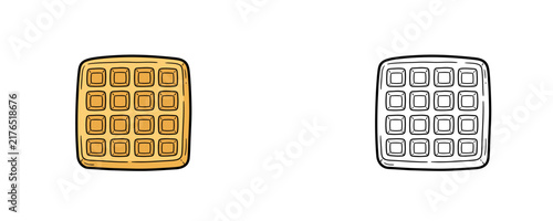 Quadro su tela Square waffle in flat cartoon and line art style yellow orange and white colors