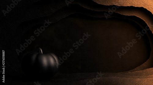 Black pumpkin on layered paper Halloween background