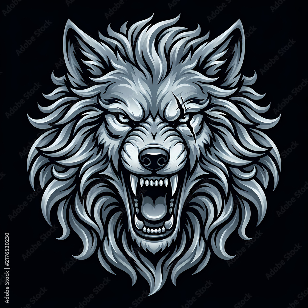 Fototapeta premium Aggressive Silver Wolf Head Mascot Illustration