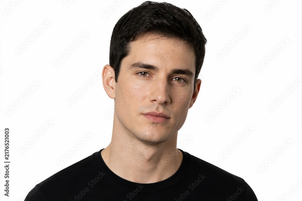 Fototapeta premium Young man posing neutral expression in studio portrait